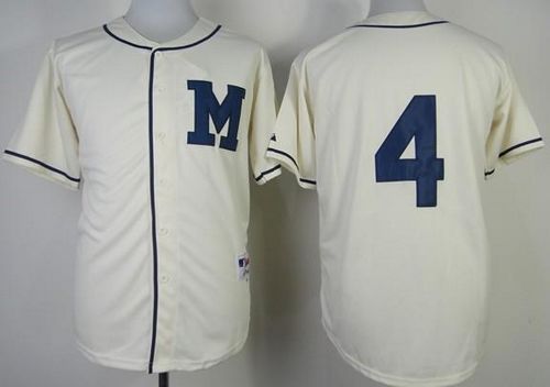 Brewers #4 Paul Molitor Cream 1913 Turn Back The Clock Stitched MLB Jersey - Click Image to Close